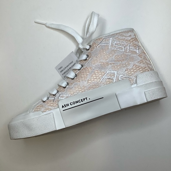 ASH Ghibly Lace High-Top Platform Sneakers in Pinksalt/White Size 5.5 - Picture 5 of 13